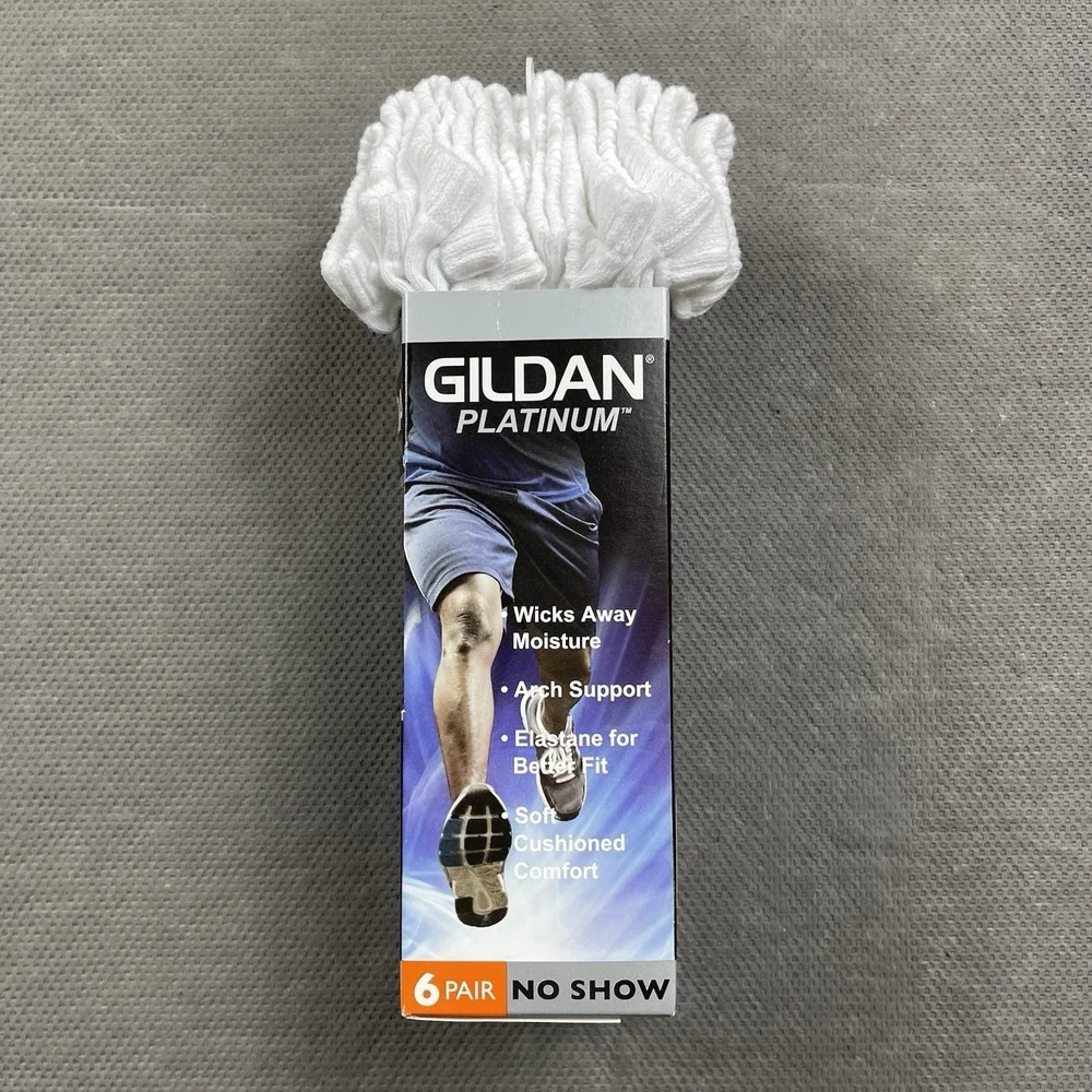 Gildan Platinum No Show‎ Socks Mens Shoe Size 6-12 White 6 Pair Wicking Soft New